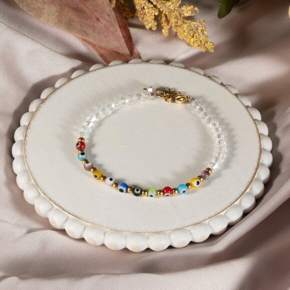 Bracelet Adjustable Handma Clear Crystal Turkish Eye For women multicolored Gift - Picture 4 of 9